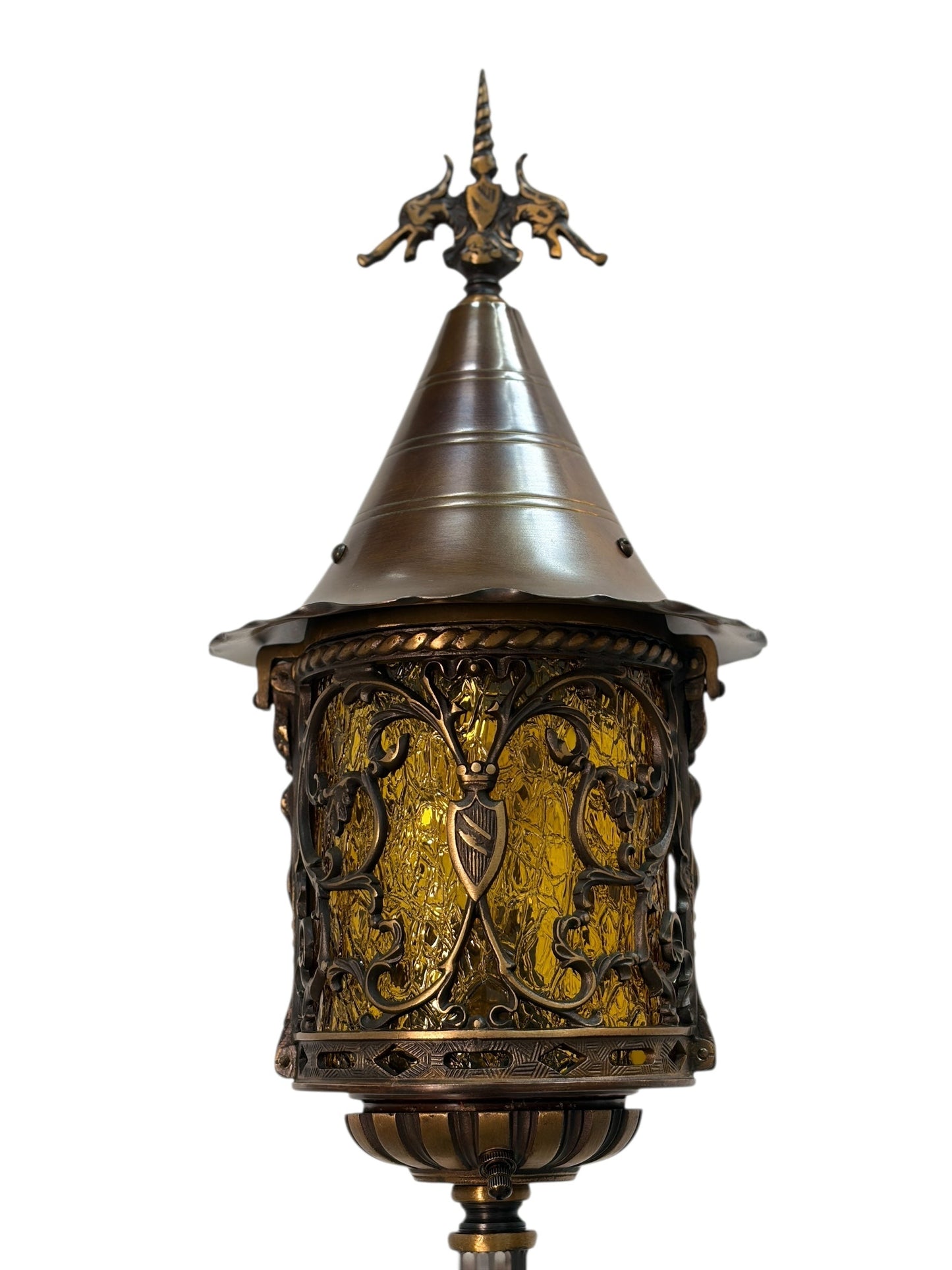 Cast Bronze Spanish Revival Floor Lamp with Original Crackle Glass 1920s #2613
