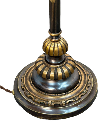 Cast Bronze Spanish Revival Floor Lamp with Original Crackle Glass 1920s #2613