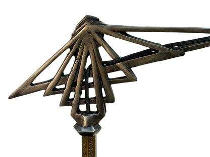Brass and Cast Iron 1930s Depression Era Floor Lamp with Amber Art Deco Glass Shade #2619