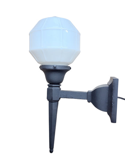 Black Long Tail Exterior Sconce with Milk Glass Shade #2568