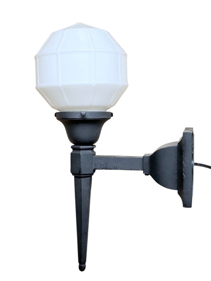 Black Long Tail Exterior Sconce with Milk Glass Shade #2568