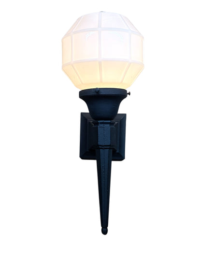 Black Long Tail Exterior Sconce with Milk Glass Shade #2568