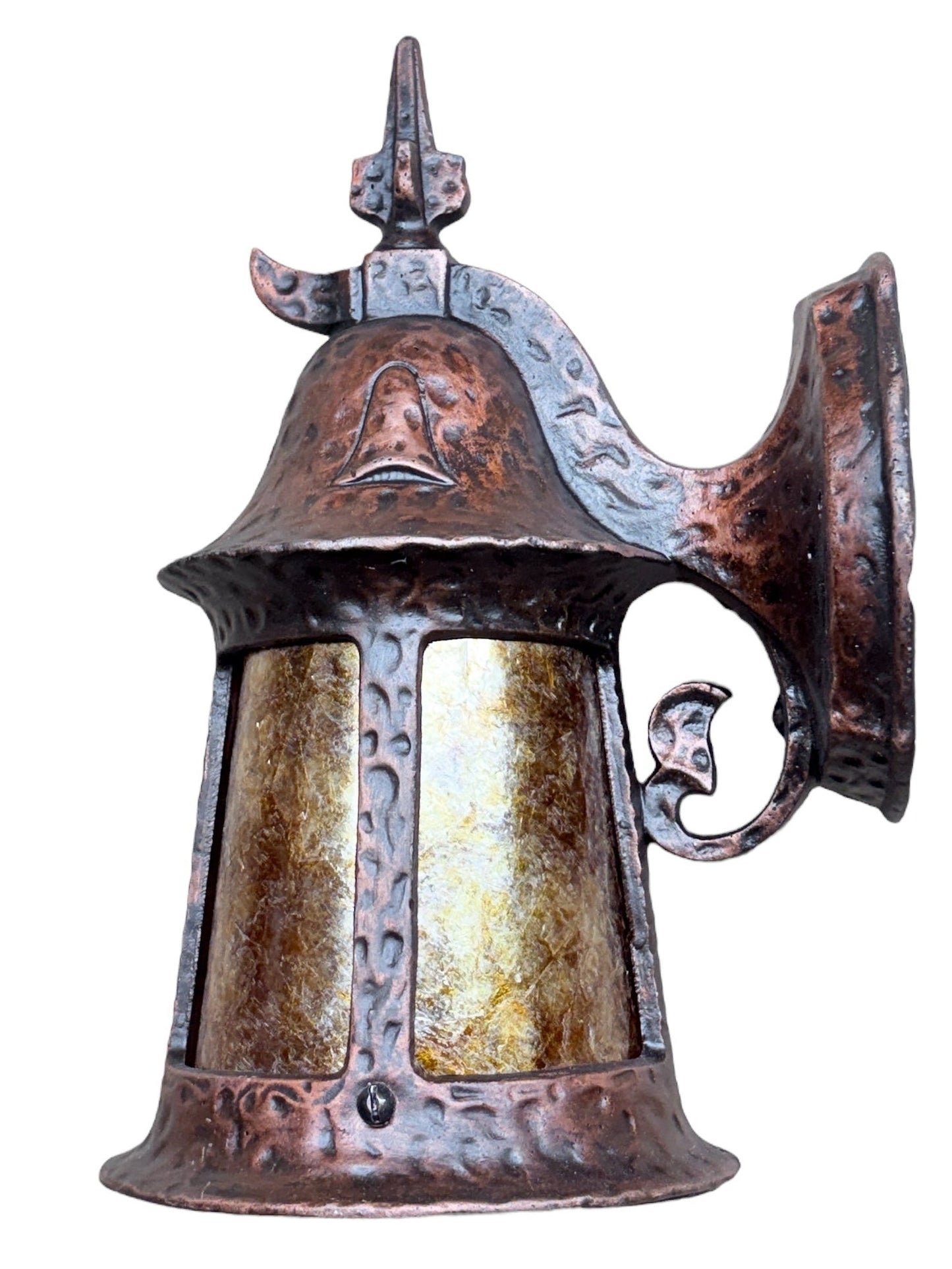 1920s Storybook Outdoor Porch Light in Antique Copper Finish with Orange Mica Shade #2625