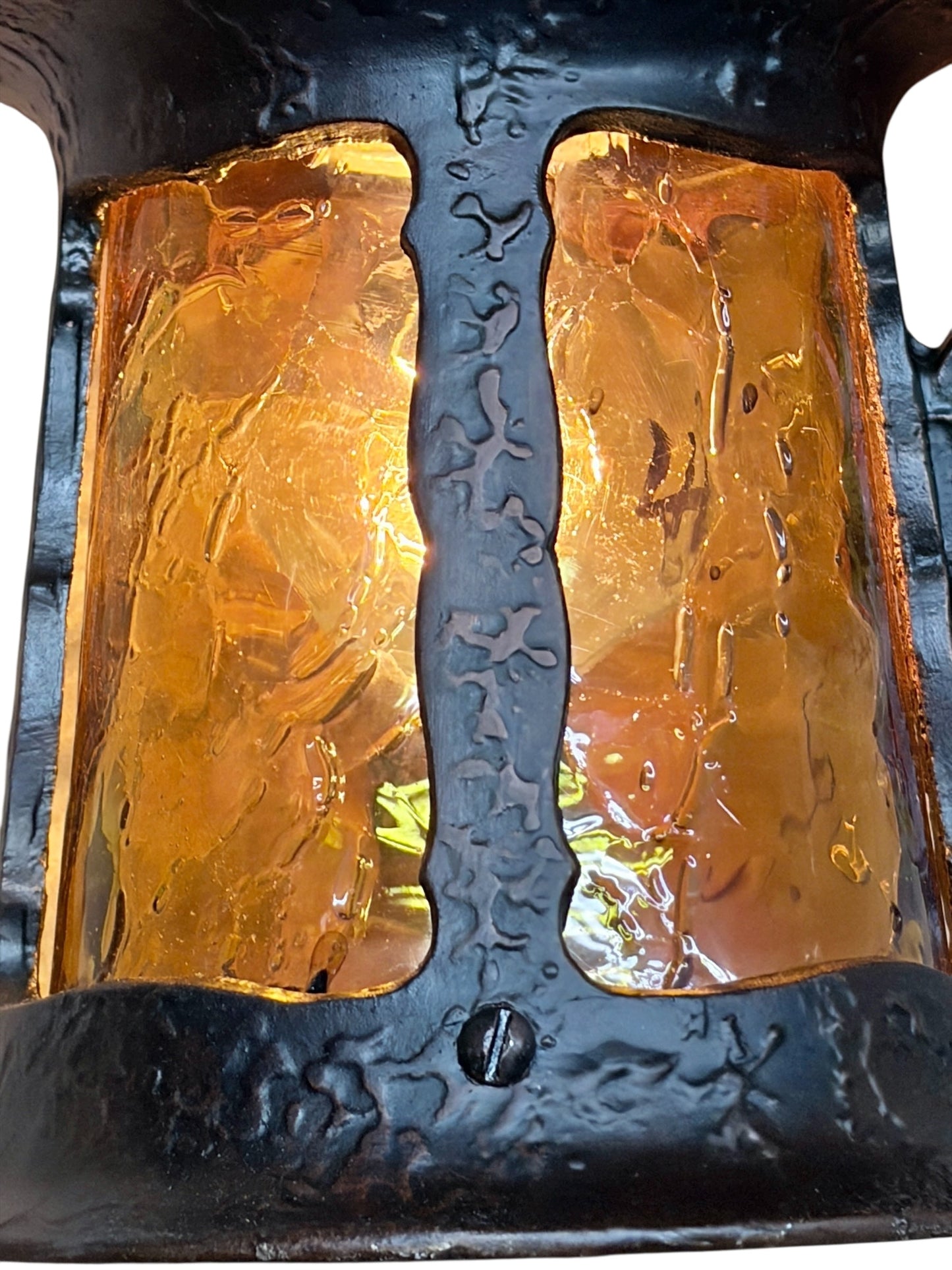 1920s Storybook Outdoor Porch Light in Antique Copper Finish with Orange Mica Shade #2626