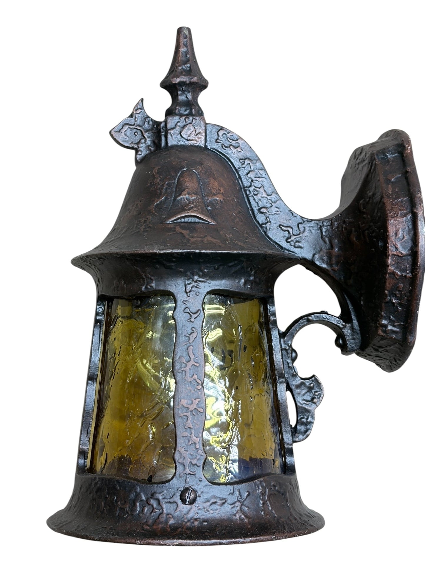 1920s Storybook Outdoor Porch Light in Antique Copper Finish with Orange Mica Shade #2626