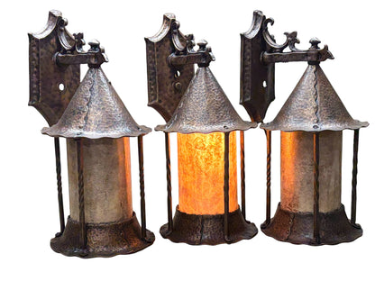 One of 3 Storybook Outdoor Lanterns with Silver Mica Shade #2636