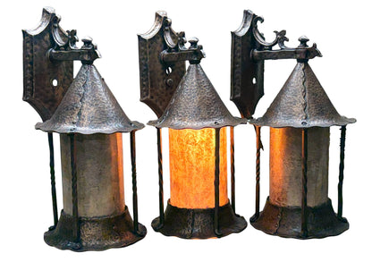 One of 3 Storybook Outdoor Lanterns with Silver Mica Shade #2636