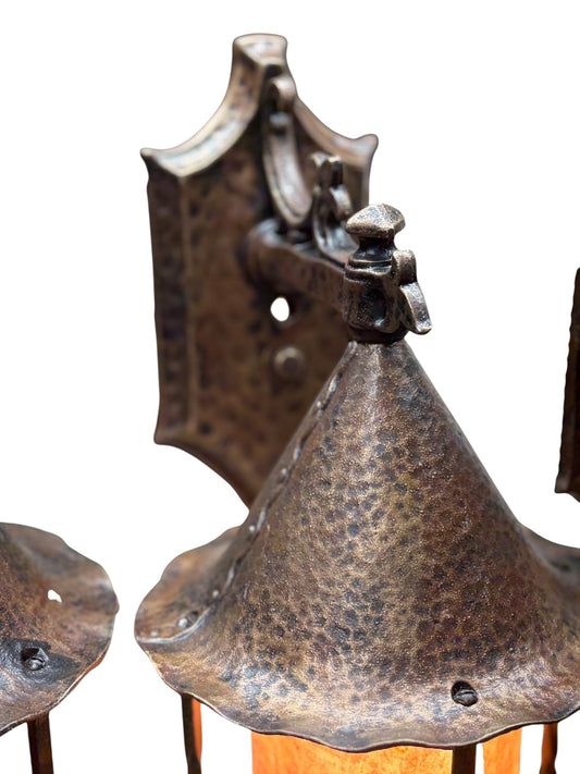 Storybook Outdoor Wall Sconce with Silver Mica Shade and Antique Hammered Bronze Finish  #2636