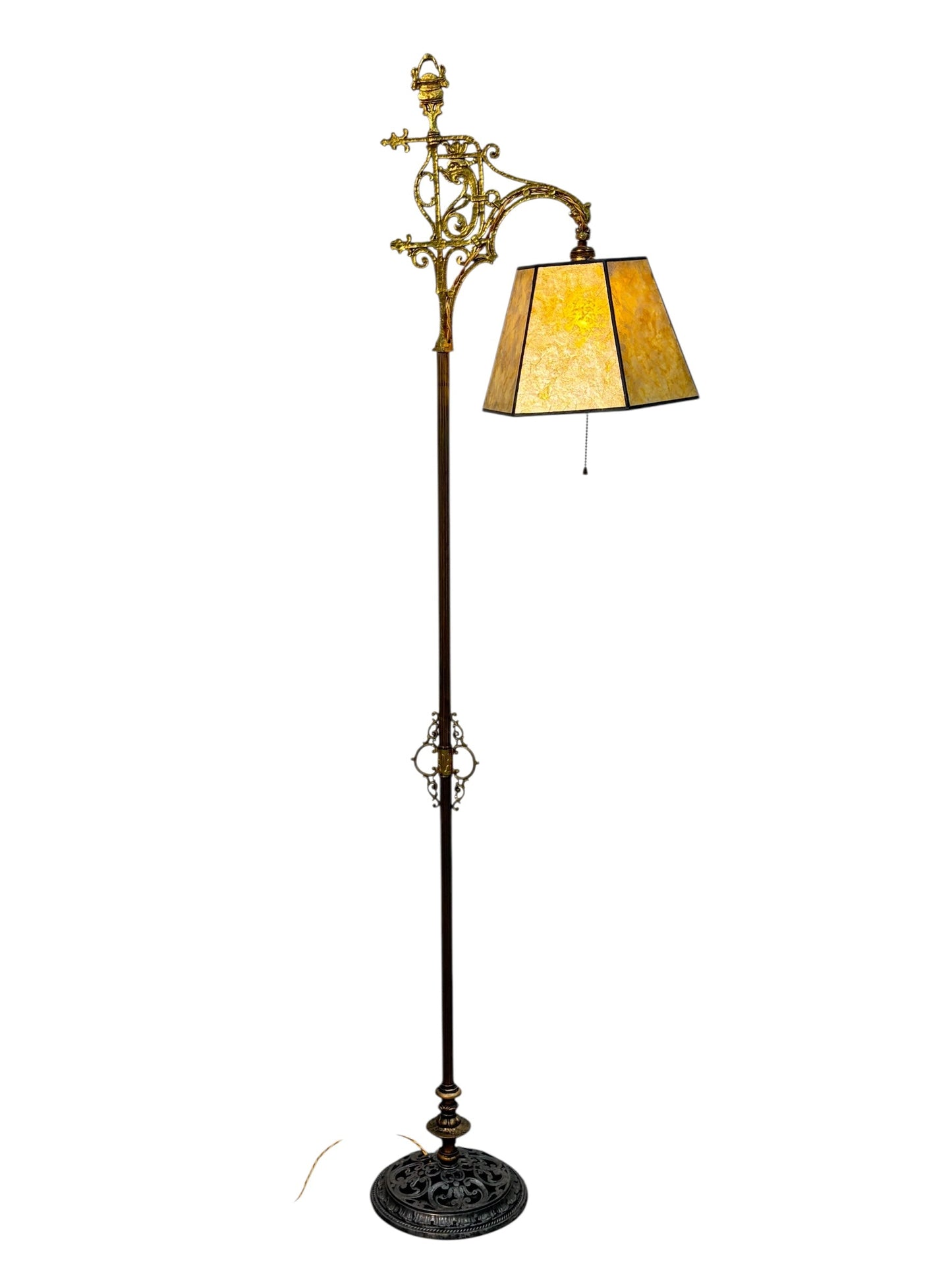 Floor Lamp with Cast Brass Top and Golden Mica Shade #2637
