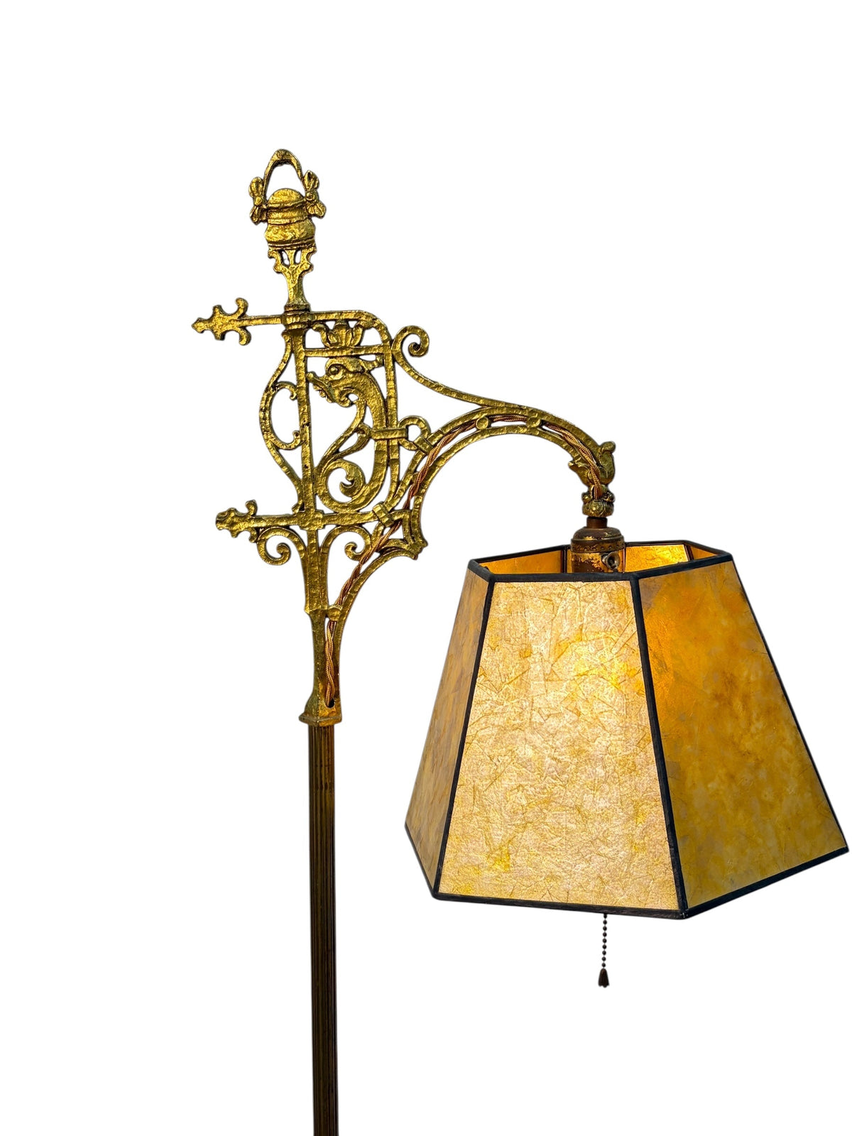 Floor Lamp with Cast Brass Top and Golden Mica Shade #2637