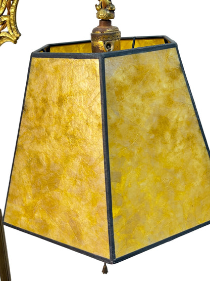 Floor Lamp with Cast Brass Top and Golden Mica Shade #2637
