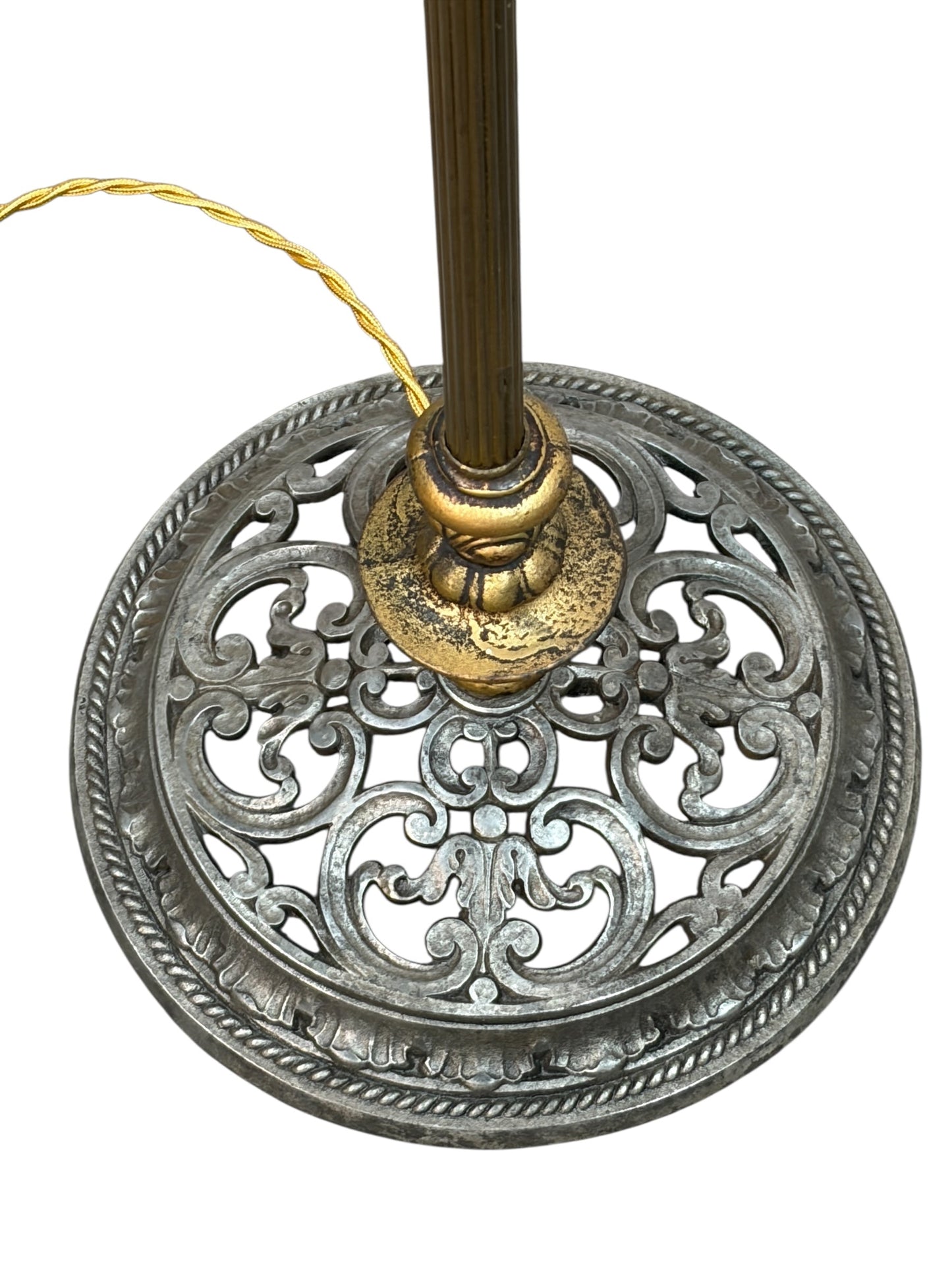 Floor Lamp with Cast Brass Top and Golden Mica Shade #2637