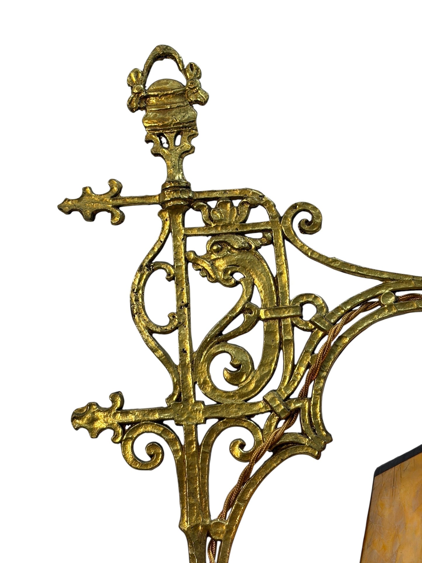 Floor Lamp with Cast Brass Top and Golden Mica Shade #2637