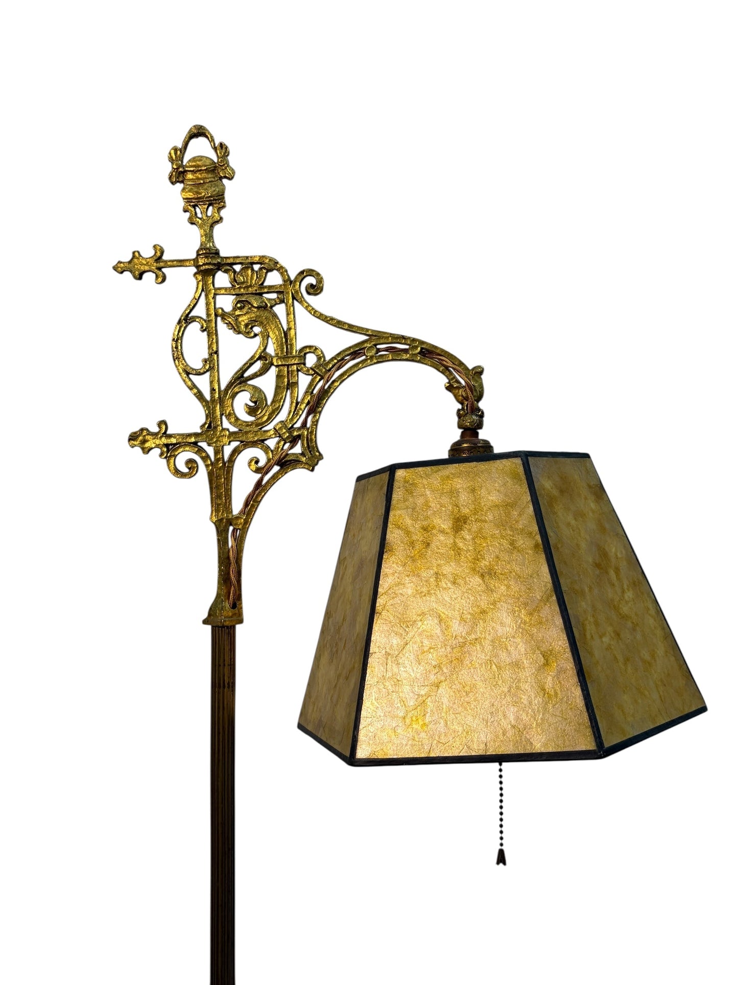 Floor Lamp with Cast Brass Top and Golden Mica Shade #2637