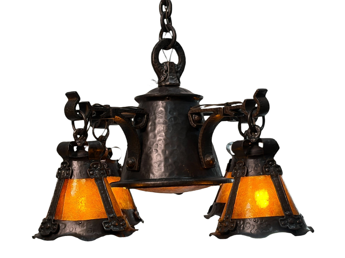 Arts and Crafts 5 Light with Four Lanterns and Mica Dome Bottom Light #2641
