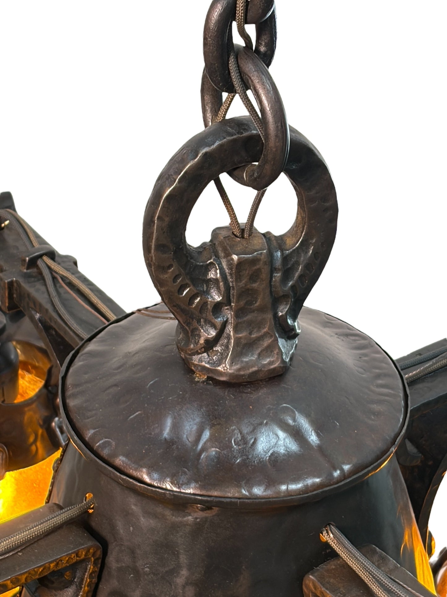 Arts and Crafts 5 Light with Four Lanterns and Mica Dome Bottom Light #2641