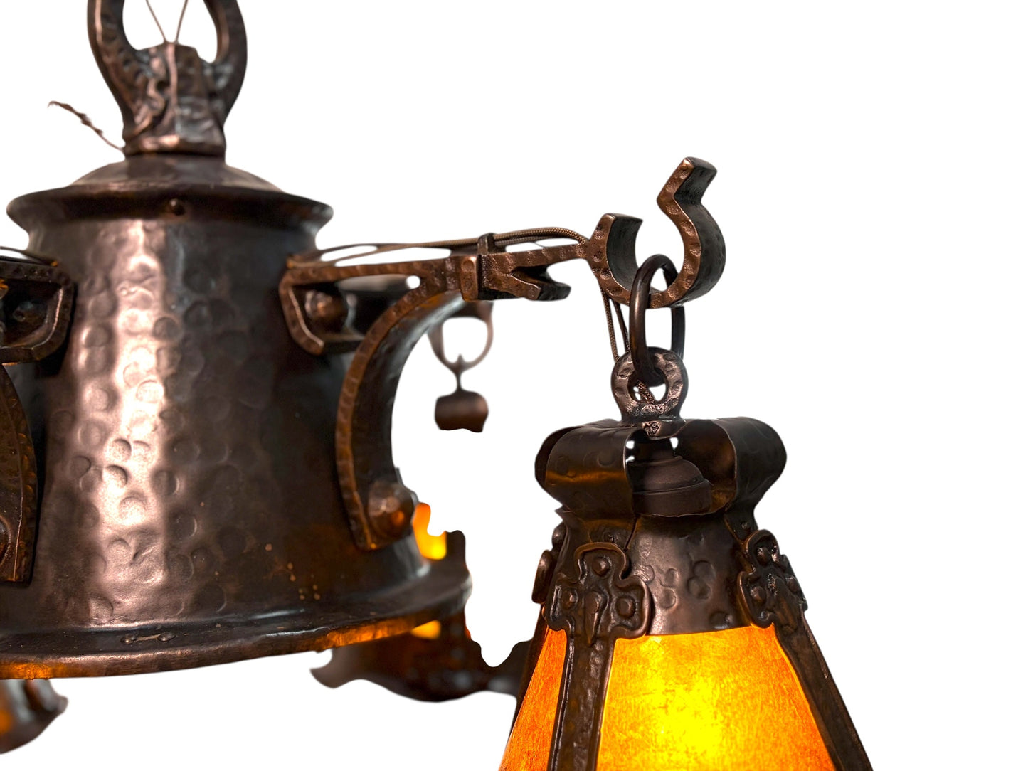 Arts and Crafts 5 Light with Four Lanterns and Mica Dome Bottom Light #2641