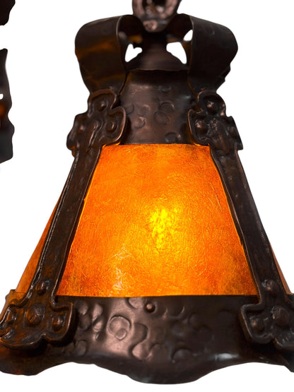 Arts and Crafts 5 Light with Four Lanterns and Mica Dome Bottom Light #2641