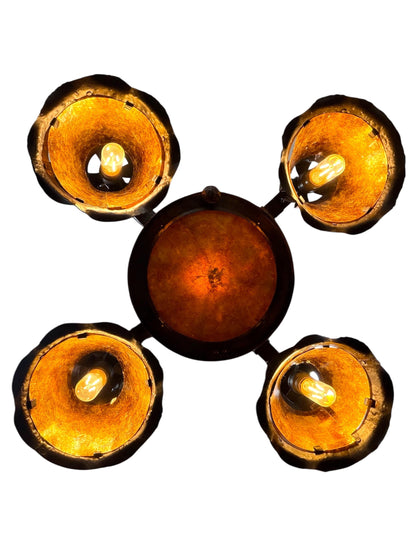 Arts and Crafts 5 Light with Four Lanterns and Mica Dome Bottom Light #2641