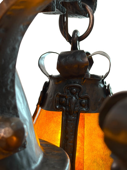 Arts and Crafts 5 Light with Four Lanterns and Mica Dome Bottom Light #2641