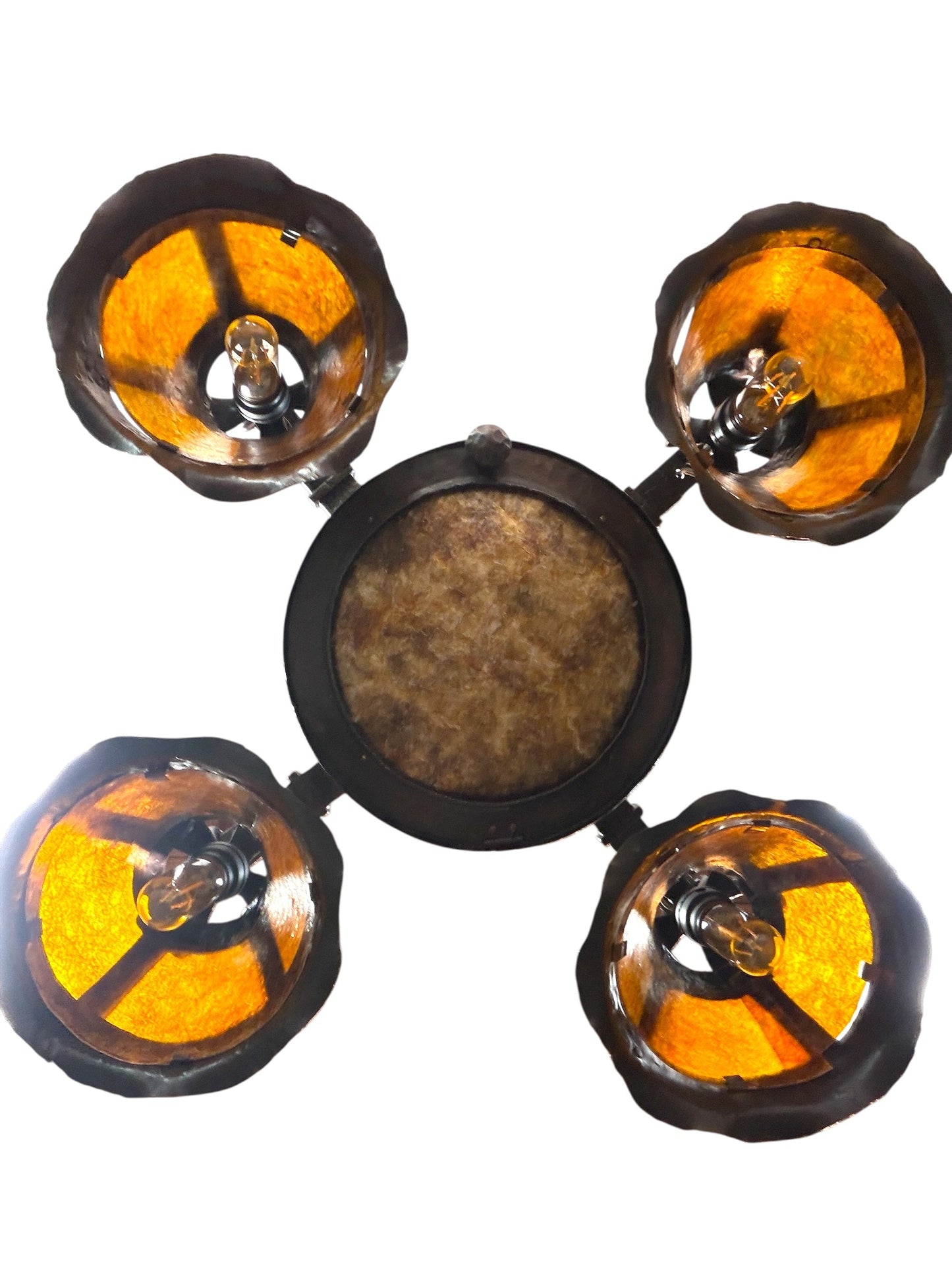 Arts and Crafts 5 Light with Four Lanterns and Mica Dome Bottom Light #2641