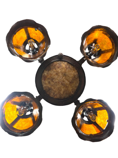 Arts and Crafts 5 Light with Four Lanterns and Mica Dome Bottom Light #2641