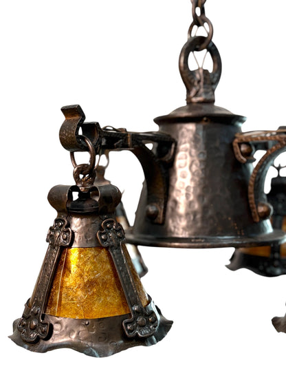 Arts and Crafts 5 Light with Four Lanterns and Mica Dome Bottom Light #2641