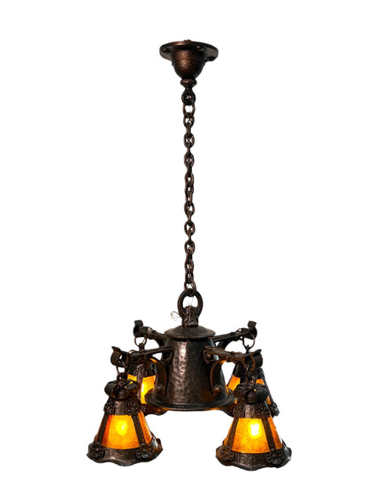 Arts and Crafts 5 Light with Four Lanterns and Mica Dome Bottom Light #2641