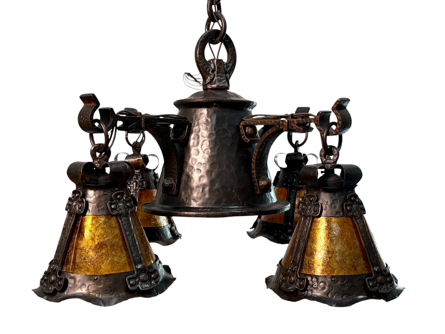 Arts and Crafts 5 Light with Four Lanterns and Mica Dome Bottom Light #2641