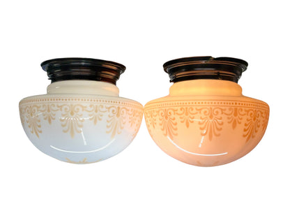 Flush Pair of Decorated Milk Glass Flush Mount Globes circa 1915 #2643