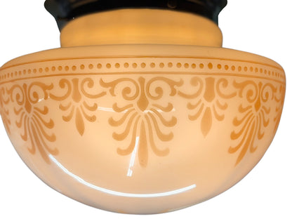 Flush Pair of Decorated Milk Glass Flush Mount Globes circa 1915 #2643