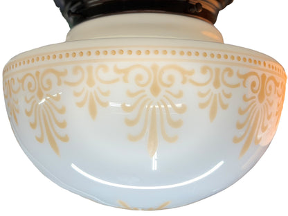 Flush Pair of Decorated Milk Glass Flush Mount Globes circa 1915 #2643
