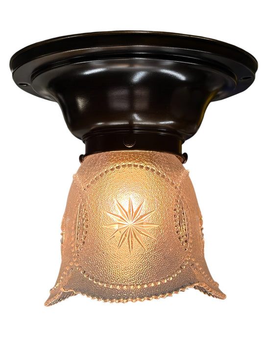 Smalll Semi Flush Light with Pressed Glass Shade on Antique Fixture #2645