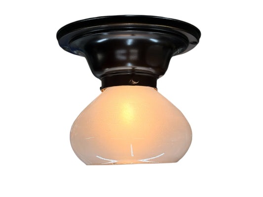 Small Semi Flush Light with Clear Glass  Pear Shaped Shade on Antique Fixture #2648