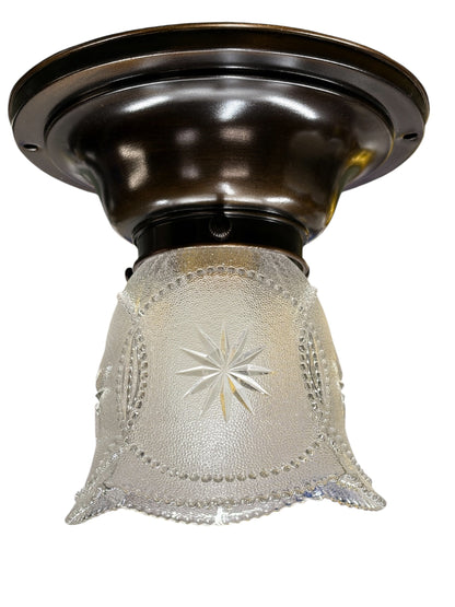 Smalll Semi Flush Light with Pressed Glass Shade on Antique Fixture #2645