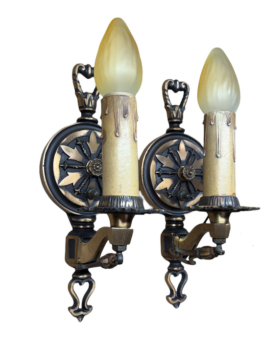 Cast Bronze Art Deco Wall Sconces from the 1920s with Original Finish #2629