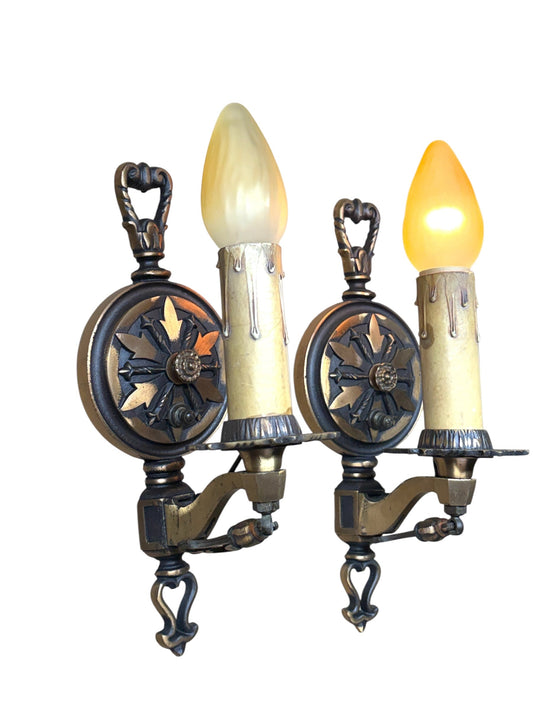 Cast Bronze Art Deco Wall Sconces from the 1920s with Original Finish #2629