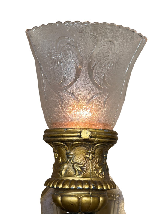 1920 Art Kast Wall Sconces with Pressed Glass Shades and Original Paint #2632