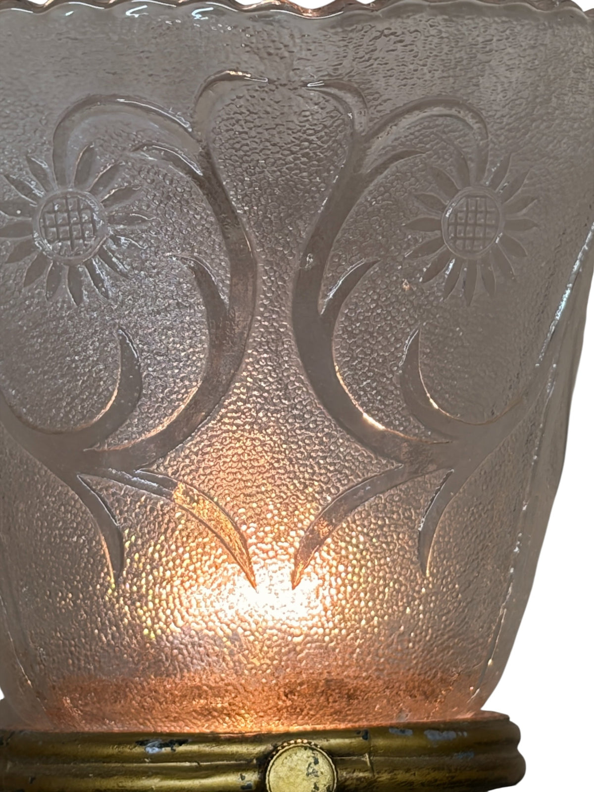 1920 Art Kast Wall Sconces with Pressed Glass Shades and Original Paint #2632