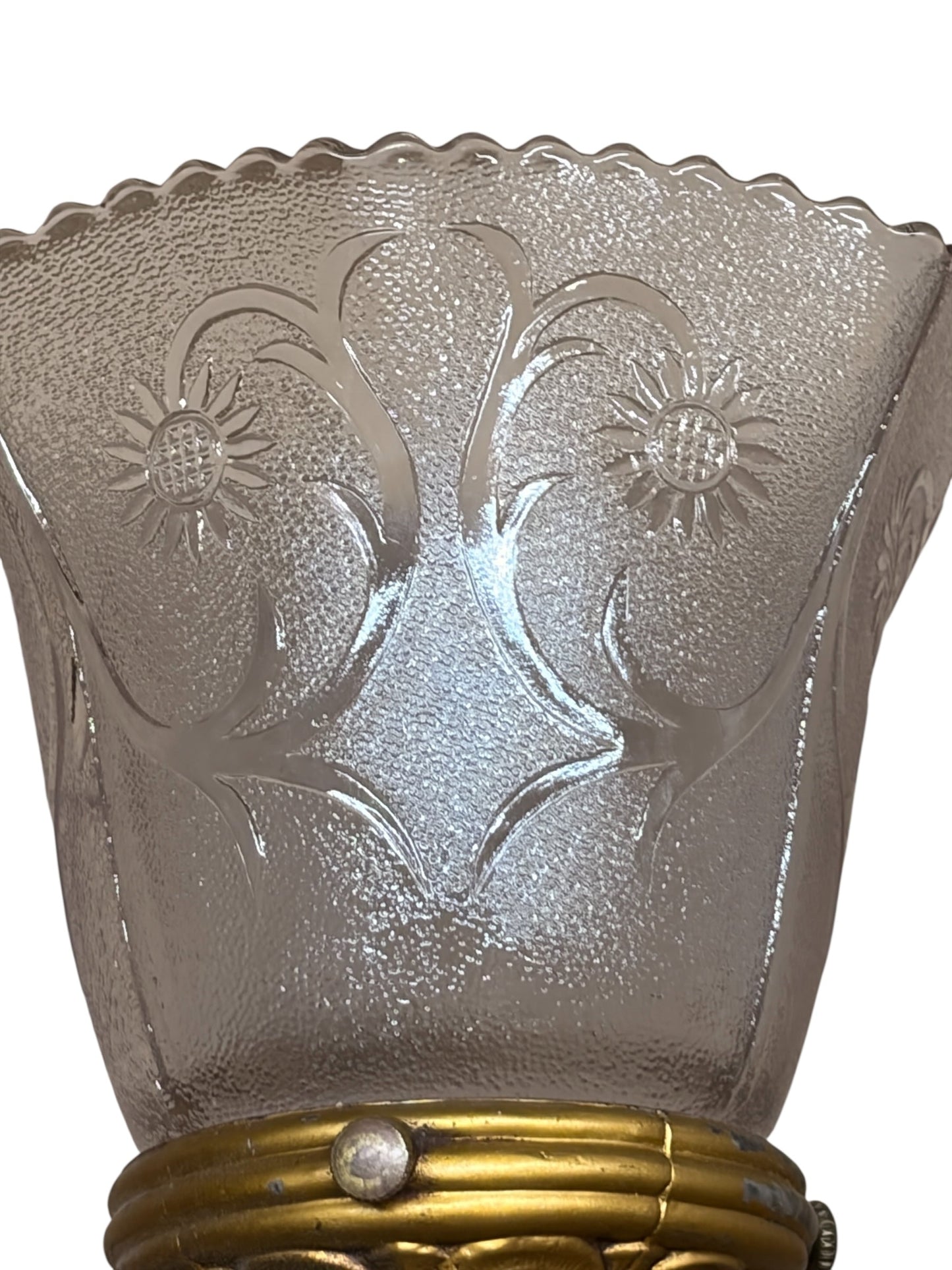 1920 Art Kast Wall Sconces with Pressed Glass Shades and Original Paint #2632