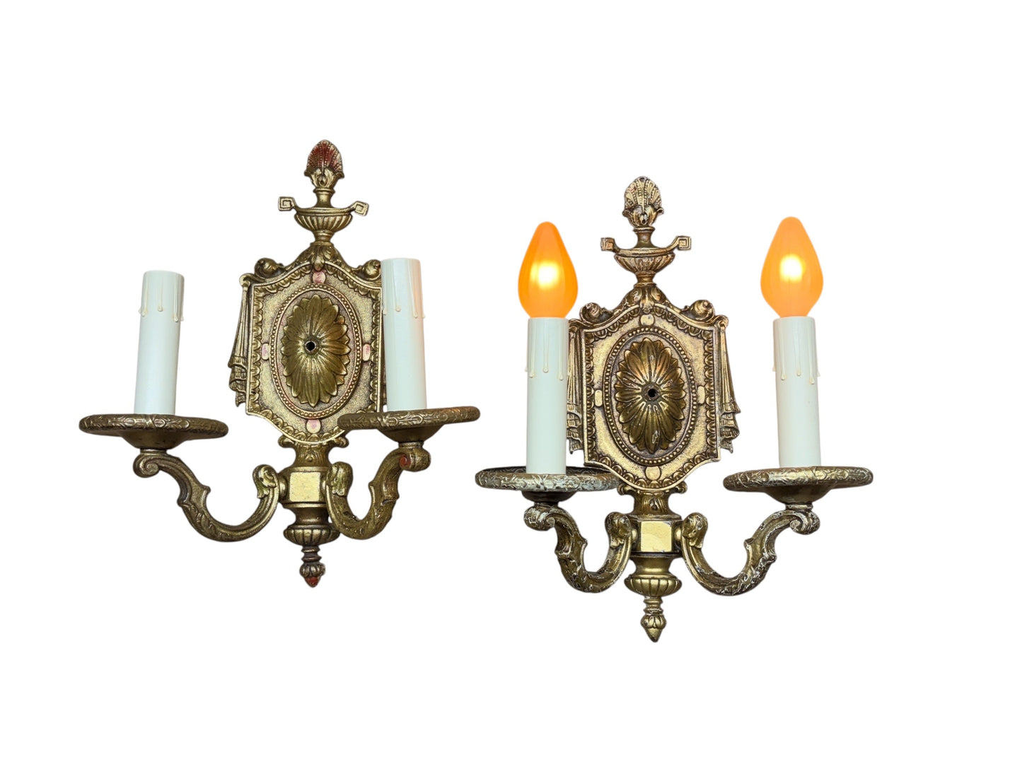 Cast Brass Wall Sconces with Shabby Paint #2634