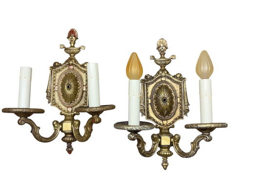 Cast Brass Wall Sconces with Shabby Paint #2634
