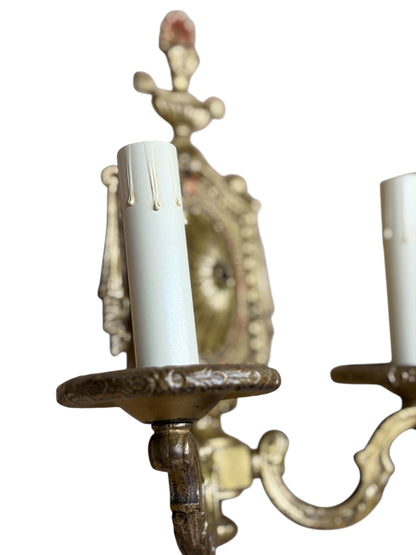 Cast Brass Wall Sconces with Shabby Paint #2634