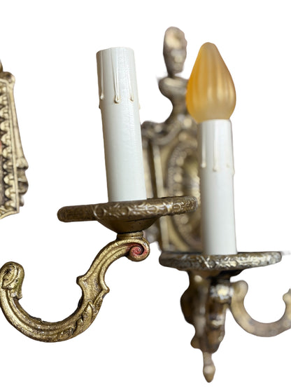 Cast Brass Wall Sconces with Shabby Paint #2634