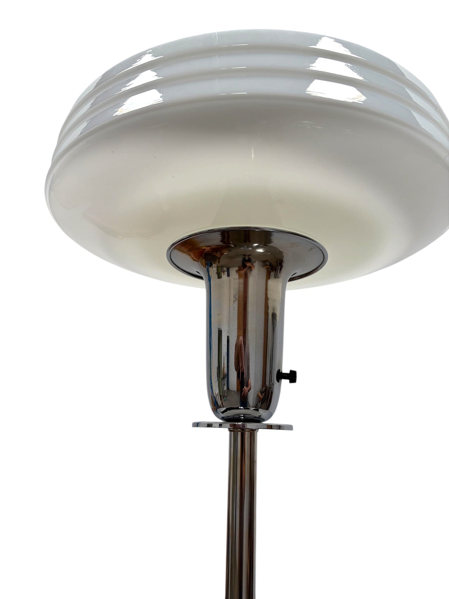Streamline Art Deco Torchiere Floor Lamps in Polished Chrome and Nickel with Milk Glass Shades #2654