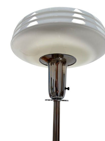 Streamline Art Deco Torchiere Floor Lamps in Polished Chrome and Nickel with Milk Glass Shades #2654