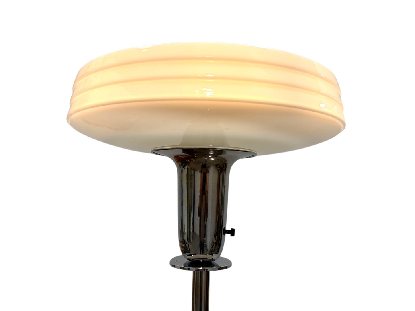Streamline Art Deco Torchiere Floor Lamps in Polished Chrome and Nickel with Milk Glass Shades #2654