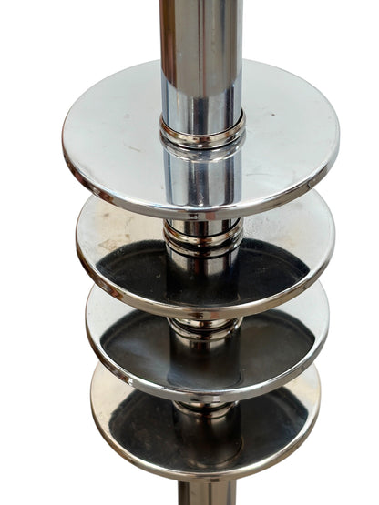 Streamline Art Deco Torchiere Floor Lamps in Polished Chrome and Nickel with Milk Glass Shades #2654