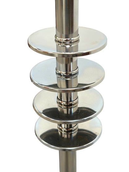 Streamline Art Deco Torchiere Floor Lamps in Polished Chrome and Nickel with Milk Glass Shades #2654