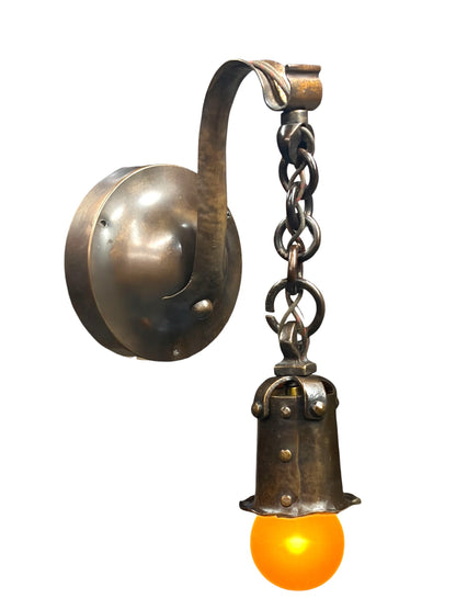 Hammered Exposed Bulb Arts and Crafts Wall Sconce in Patinated Bronze #2653